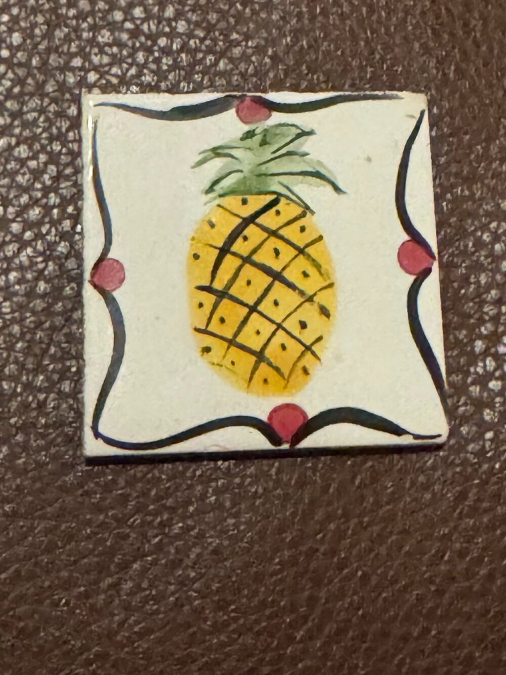 Hand-Painted Ceramic Pineapple Tile 2x2", Scroll Border Accent